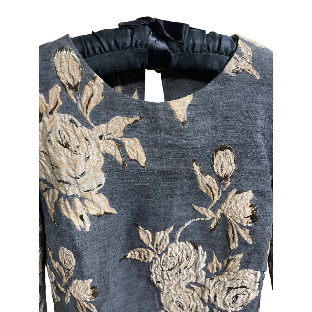 Irene Klarie Floral Embroidered Shift Dress Size UK42 US 8 M Gray Jacquard Gold - Picture 3 of 15